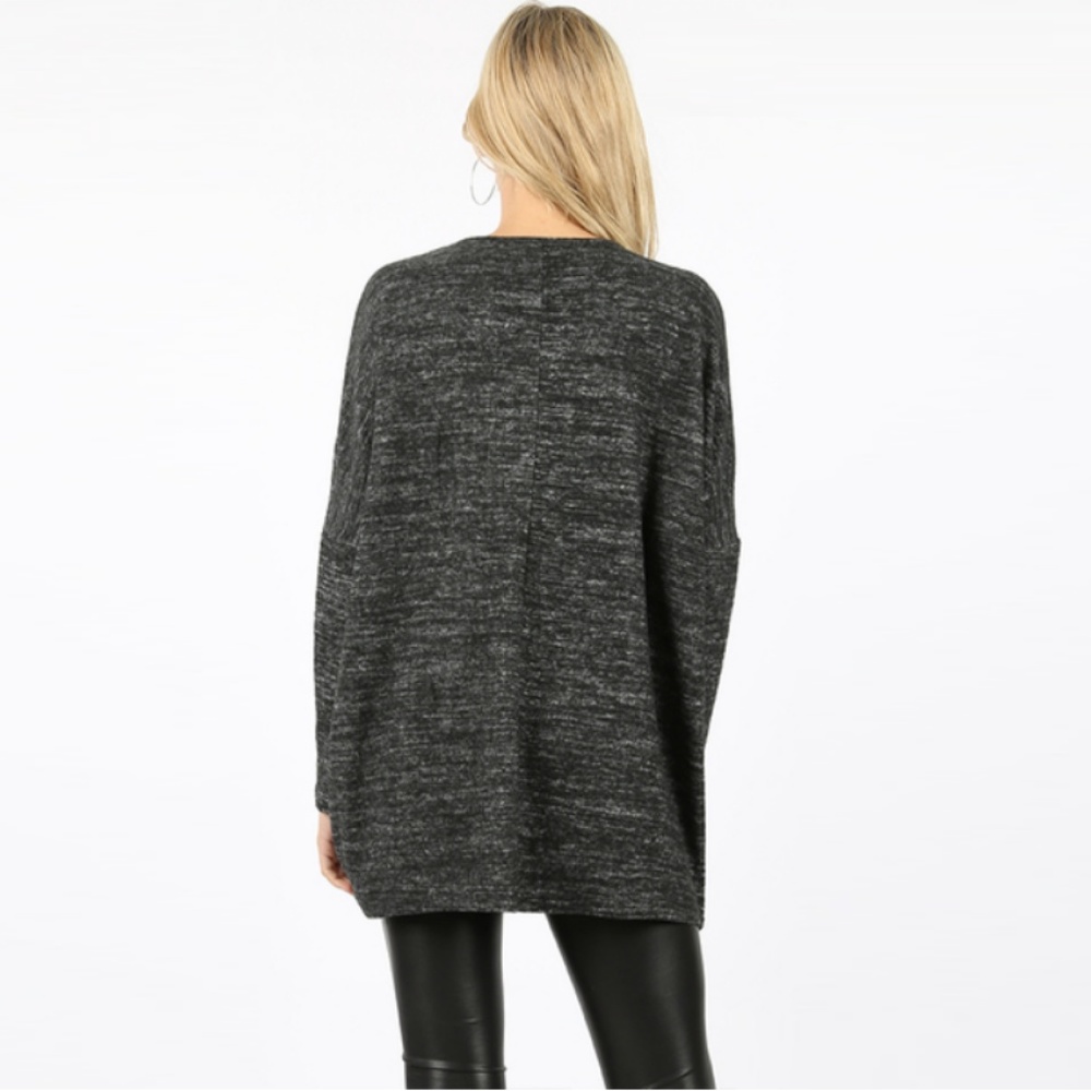 V-Neck Drop Shoulder Marbled Sweater - Picture 3 of 6